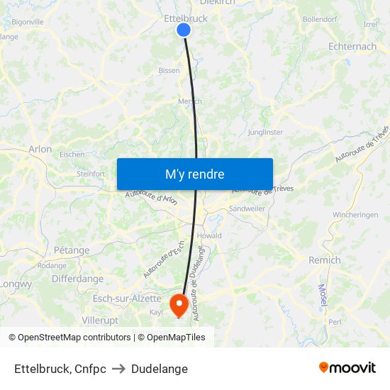 Ettelbruck, Cnfpc to Dudelange map