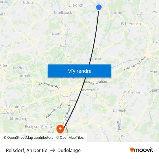 Reisdorf, An Der Ee to Dudelange map