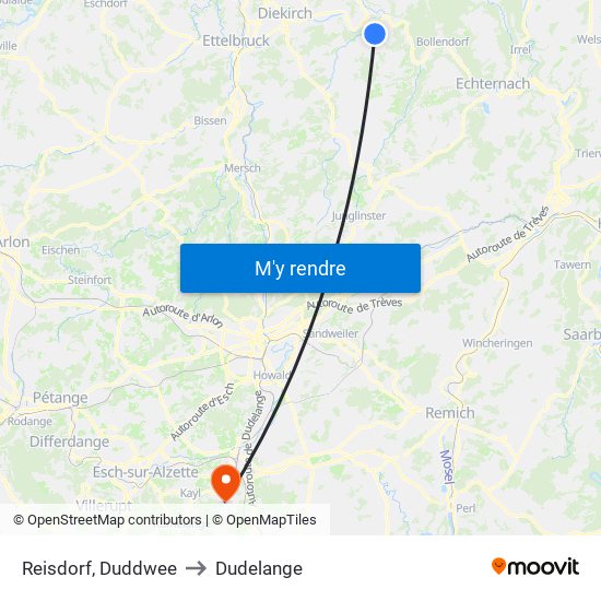 Reisdorf, Duddwee to Dudelange map