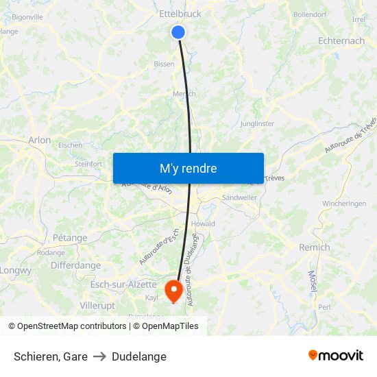 Schieren, Gare to Dudelange map