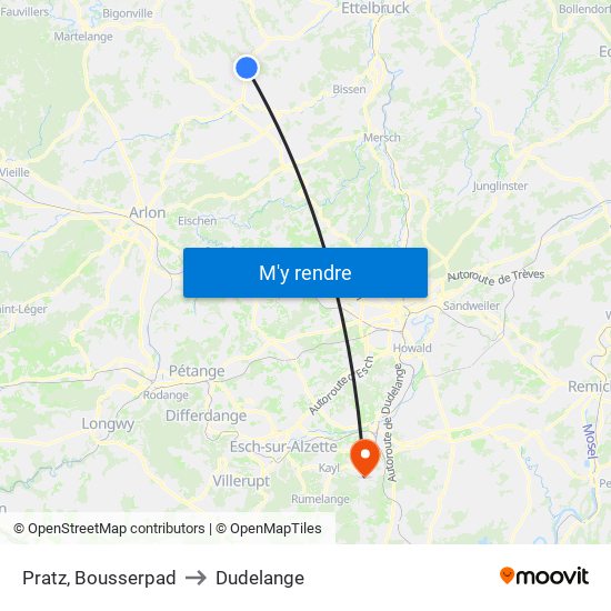 Pratz, Bousserpad to Dudelange map