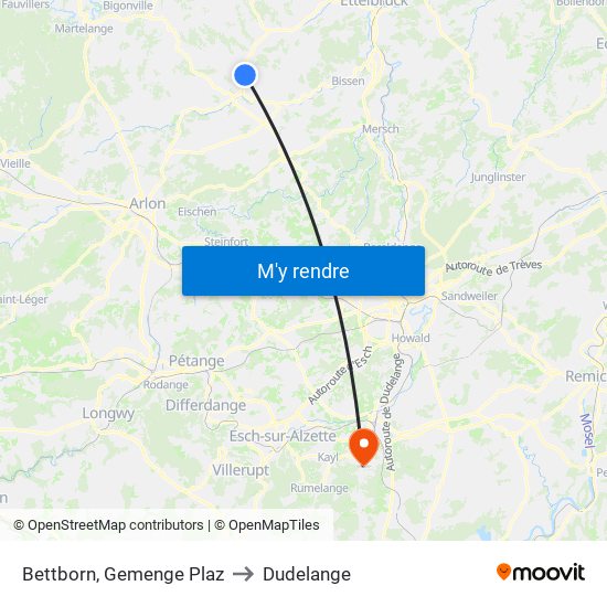Bettborn, Gemenge Plaz to Dudelange map