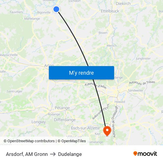 Arsdorf, AM Gronn to Dudelange map