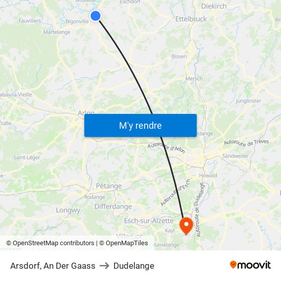 Arsdorf, An Der Gaass to Dudelange map
