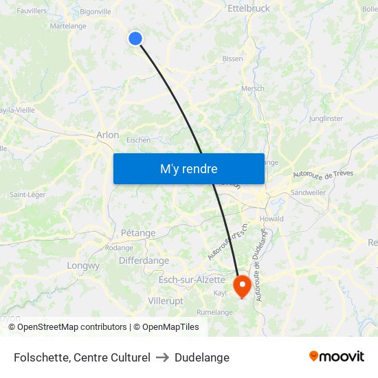 Folschette, Centre Culturel to Dudelange map