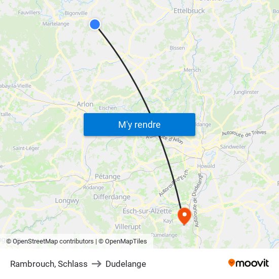 Rambrouch, Schlass to Dudelange map