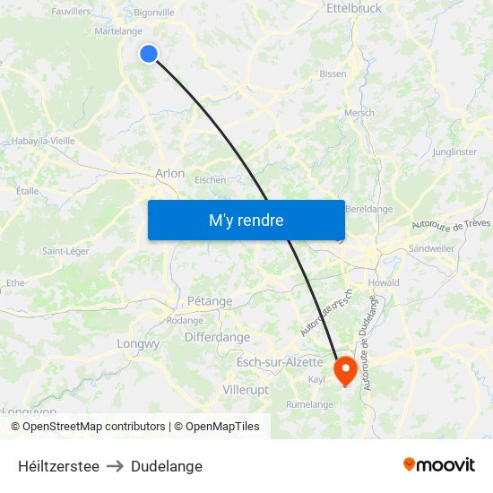 Héiltzerstee to Dudelange map