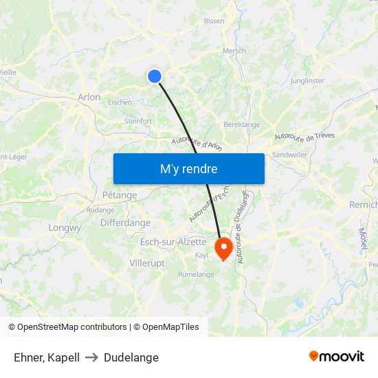 Ehner, Kapell to Dudelange map