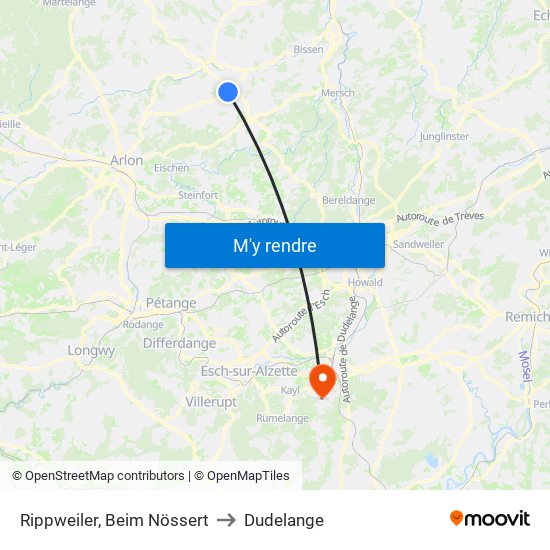 Rippweiler, Beim Nössert to Dudelange map
