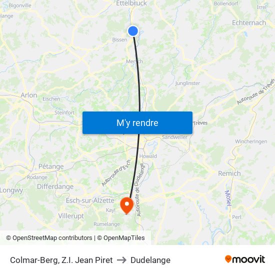 Colmar-Berg, Z.I. Jean Piret to Dudelange map