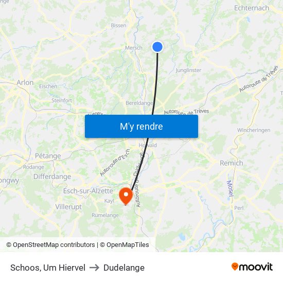 Schoos, Um Hiervel to Dudelange map