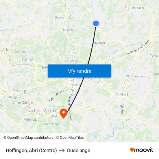 Heffingen, Abri (Centre) to Dudelange map