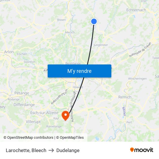 Larochette, Bleech to Dudelange map