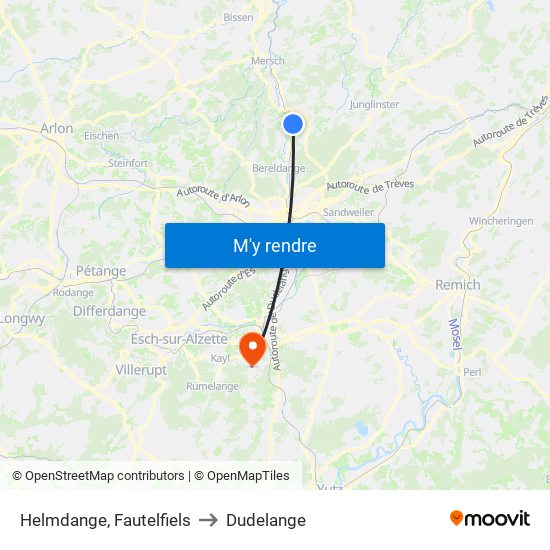 Helmdange, Fautelfiels to Dudelange map