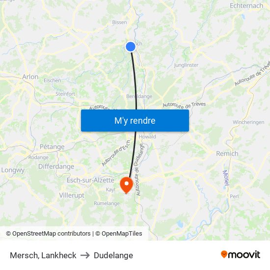 Mersch, Lankheck to Dudelange map