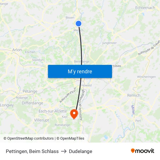 Pettingen, Beim Schlass to Dudelange map