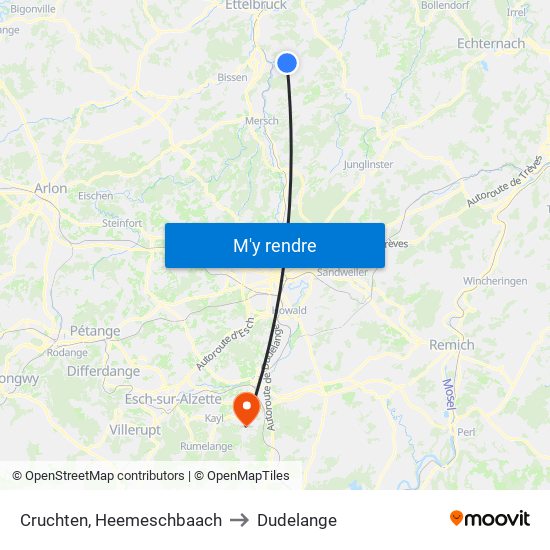 Cruchten, Heemeschbaach to Dudelange map
