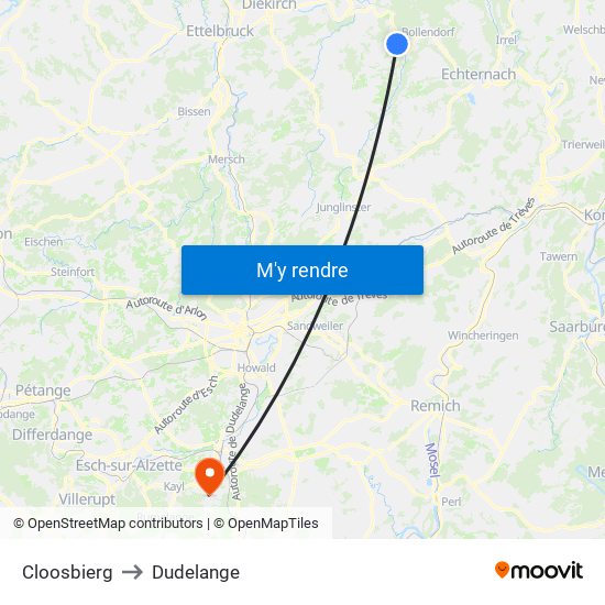 Cloosbierg to Dudelange map