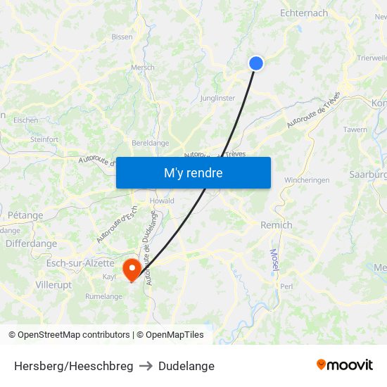 Hersberg/Heeschbreg to Dudelange map