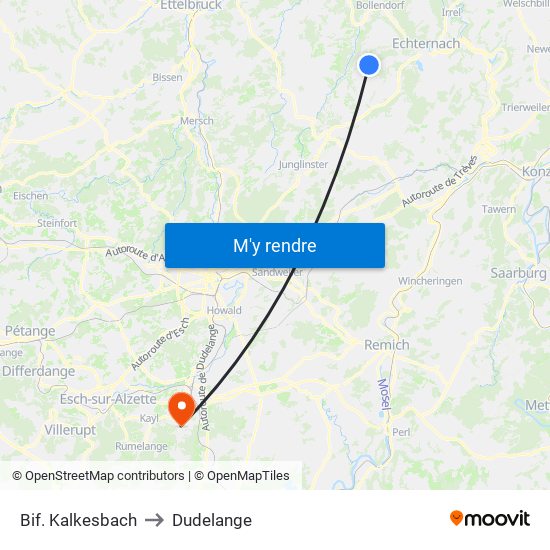 Bif. Kalkesbach to Dudelange map