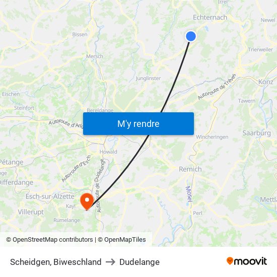Scheidgen, Biweschland to Dudelange map
