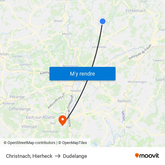 Christnach, Hierheck to Dudelange map