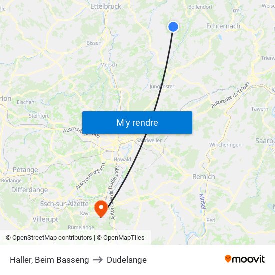 Haller, Beim Basseng to Dudelange map