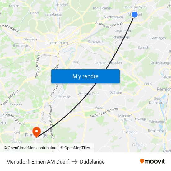 Mensdorf, Ennen AM Duerf to Dudelange map