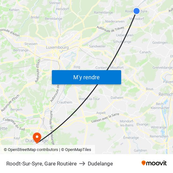 Roodt-Sur-Syre, Gare Routière to Dudelange map