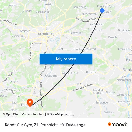 Roodt-Sur-Syre, Z.I. Rothoicht to Dudelange map