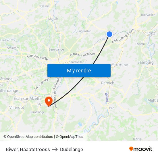 Biwer, Haaptstrooss to Dudelange map