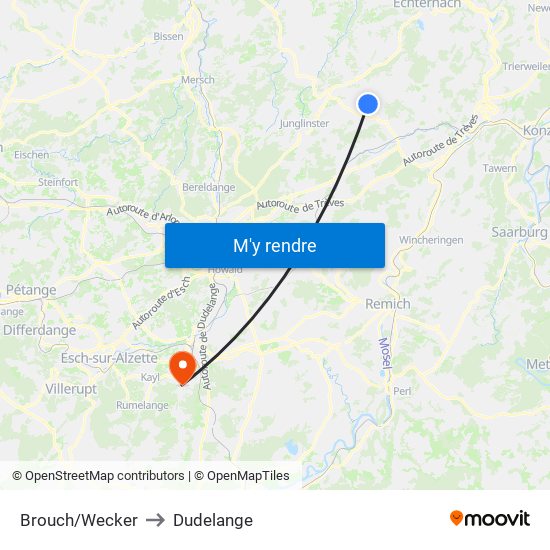 Brouch/Wecker to Dudelange map