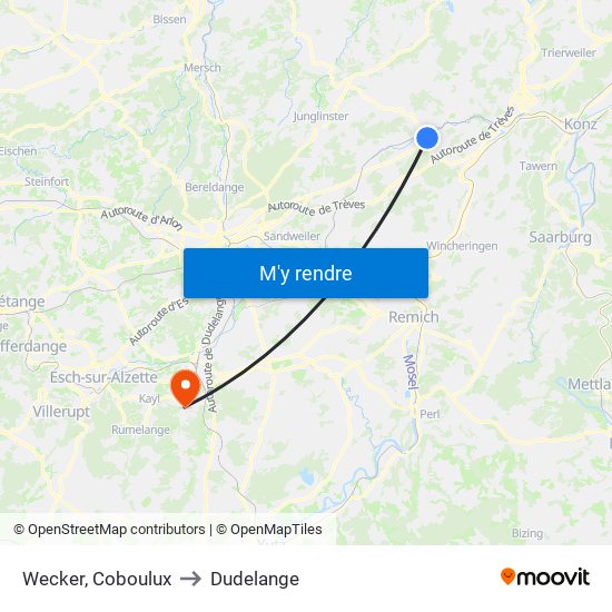 Wecker, Coboulux to Dudelange map