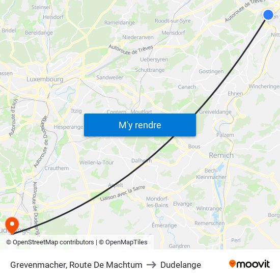 Grevenmacher, Route De Machtum to Dudelange map