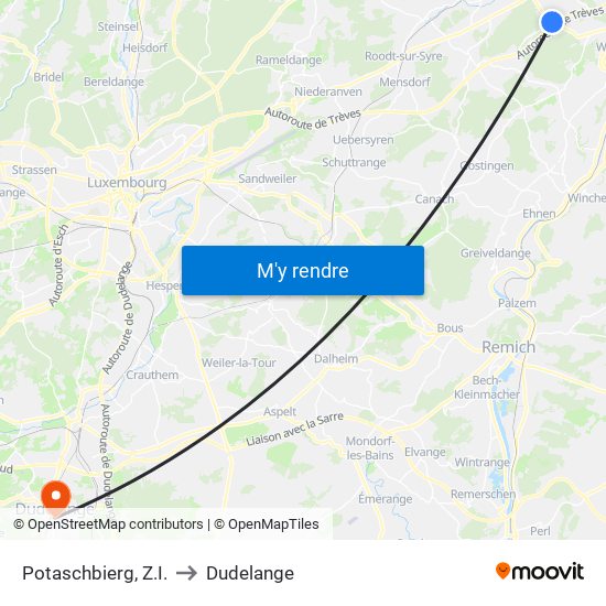 Potaschbierg, Z.I. to Dudelange map