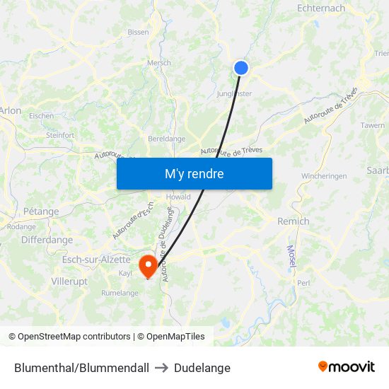 Blumenthal/Blummendall to Dudelange map
