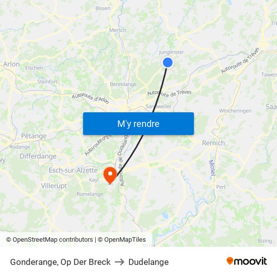 Gonderange, Op Der Breck to Dudelange map