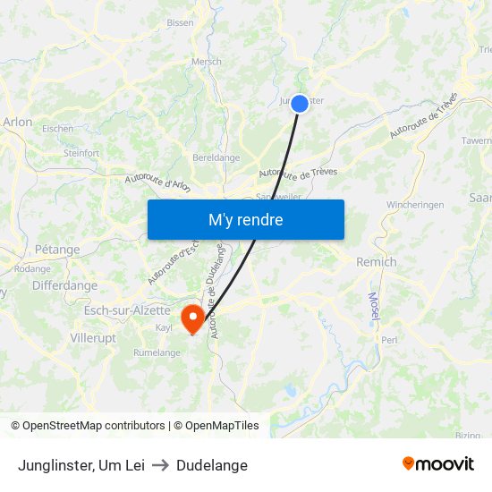 Junglinster, Um Lei to Dudelange map