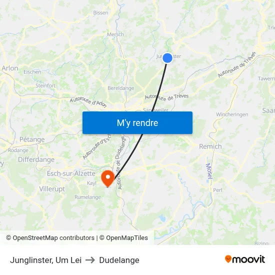 Junglinster, Um Lei to Dudelange map