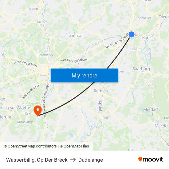 Wasserbillig, Op Der Bréck to Dudelange map