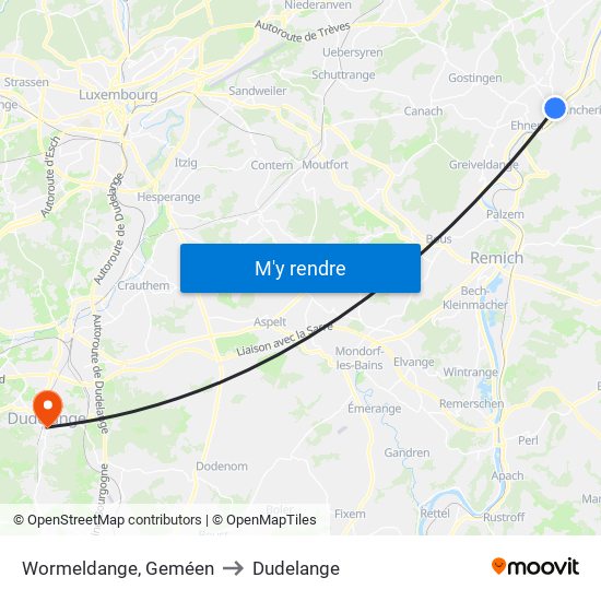 Wormeldange, Geméen to Dudelange map