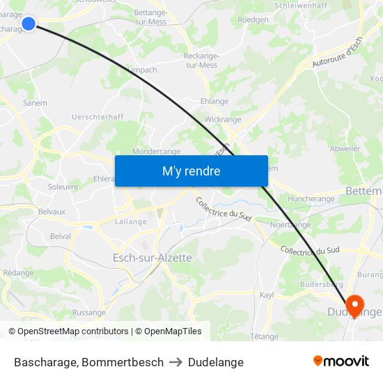 Bascharage, Bommertbesch to Dudelange map