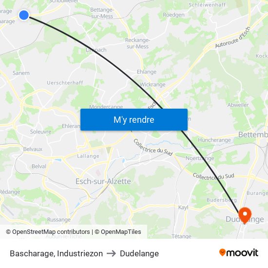 Bascharage, Industriezon to Dudelange map