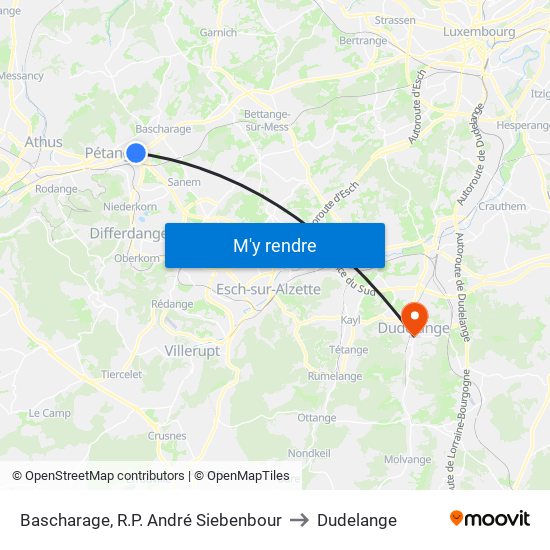 Bascharage, R.P. André Siebenbour to Dudelange map