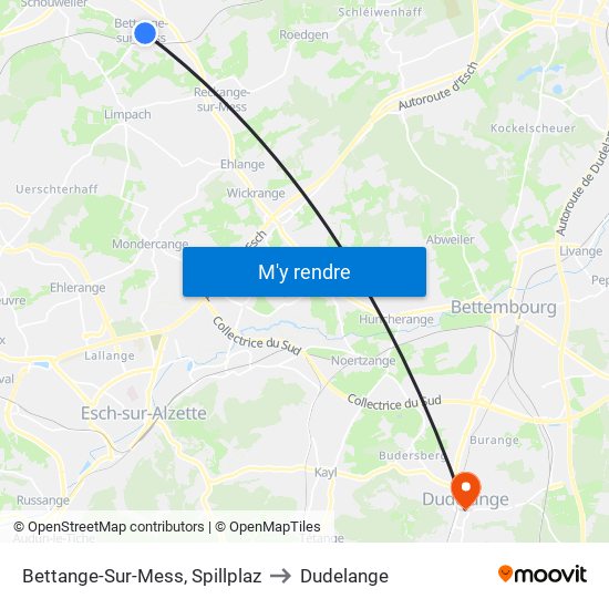 Bettange-Sur-Mess, Spillplaz to Dudelange map