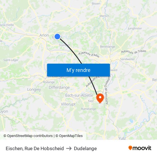 Eischen, Rue De Hobscheid to Dudelange map