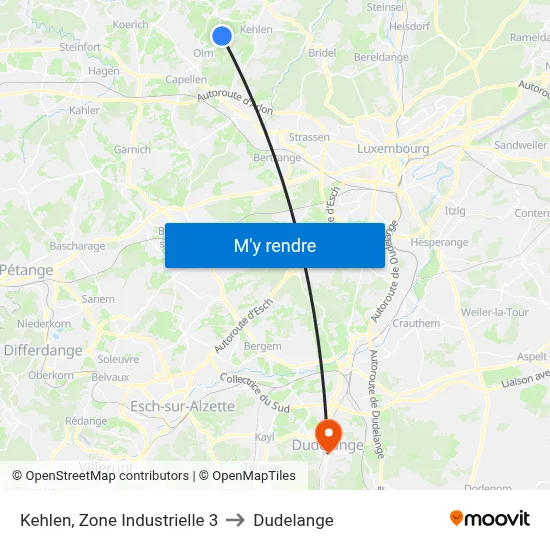 Kehlen, Zone Industrielle 3 to Dudelange map