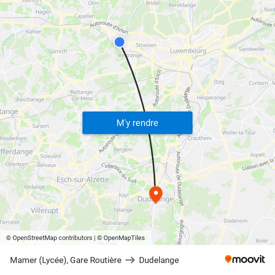 Mamer (Lycée), Gare Routière to Dudelange map