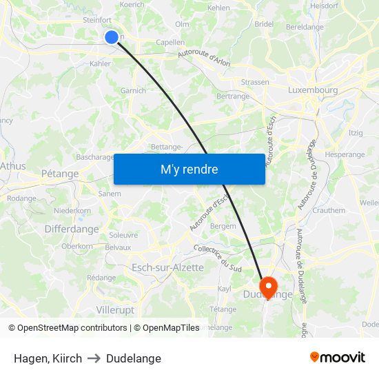 Hagen, Kiirch to Dudelange map