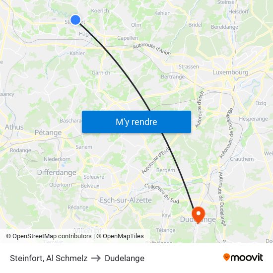 Steinfort, Al Schmelz to Dudelange map